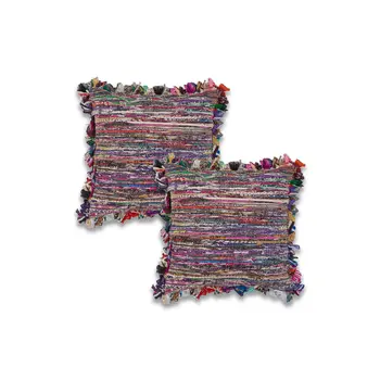 Set of Two Pink Striped Rayon Throw Pillow With Ruffle