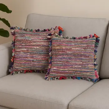 Set of Two Pink Striped Rayon Throw Pillow With Ruffle