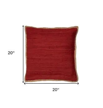 Set of Two 20" Red Cotton And Jute Throw Pillows with Texture