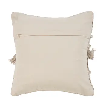 Set of Two Beige Striped Cotton Throw Pillow With Fringe