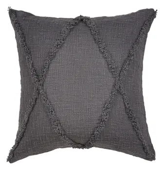 Set of Two Dark Gray Diamond Cotton Throw Pillow With Fringe