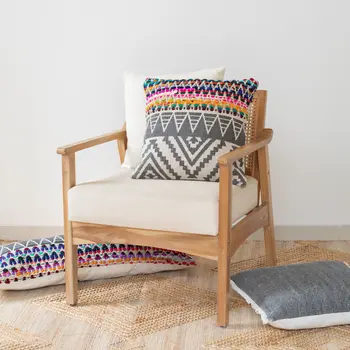 Set of Two Gray Chevron Cotton Throw Pillow