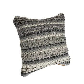 Set of Two 18" Black Gray and Ivory Striped Cotton Blend Throw Pillows with Texture