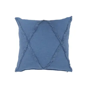 Set of Two Blue Diamond Cotton Throw Pillow With Fringe