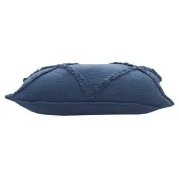 Set of Two 16" X 24" Blue Diamond Cotton Lumbar Throw Pillow With Fringe