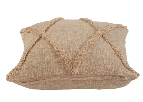 Set of Two Tan Diamond Cotton Throw Pillow With Fringe
