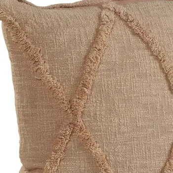 Set of Two Tan Diamond Cotton Throw Pillow With Fringe