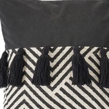 Set of Two Black and White Chevron Cotton Throw Pillow With Tassels