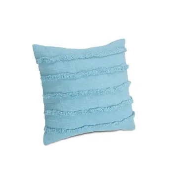 Set of Two 20" Blue Cotton Throw Pillows with Fringe And Texture