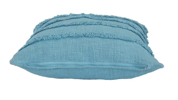 Set of Two 20" Blue Cotton Throw Pillows with Fringe And Texture
