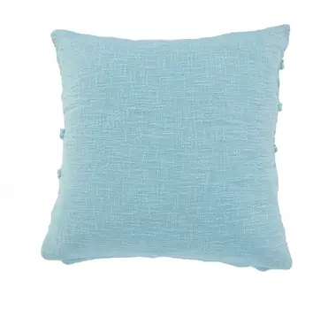Set of Two 20" Blue Cotton Throw Pillows with Fringe And Texture