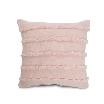Set of Two Pink Ribbed Cotton Throw Pillows With Fringe
