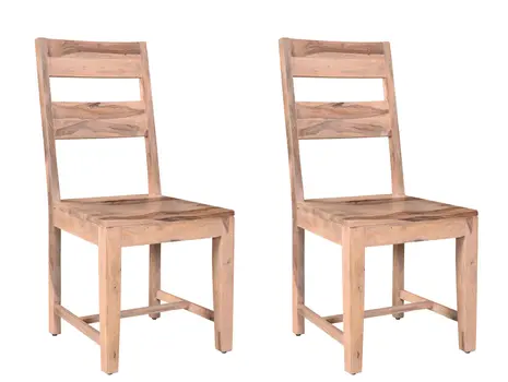 Set of Two Brown Solid Wood Ladder Back Dining Side Chairs