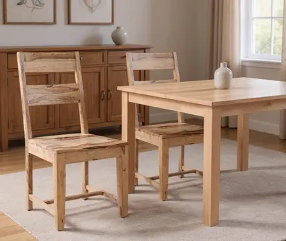 Set of Two Brown Solid Wood Ladder Back Dining Side Chairs