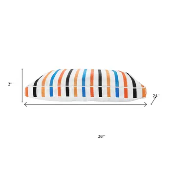 24" X 36" Blue And Orange Striped Pillow Style Pet Bed With Removable Cover