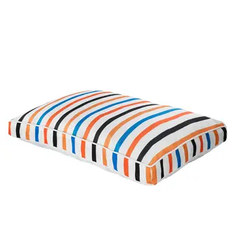 24" X 36" Blue And Orange Striped Pillow Style Pet Bed With Removable Cover