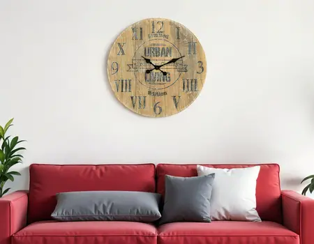 24" Natural Distressed Solid Wood Silent Analog Round Wall Clock