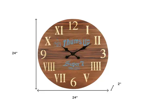24" Brown Solid Wood Silent Analog Round Wall Clock