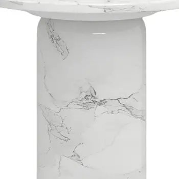 16" White Marble and Wood Round Pedestal End Table