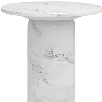 16" White Marble and Wood Round Pedestal End Table