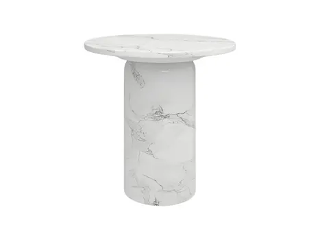 16" White Marble and Wood Round Pedestal End Table