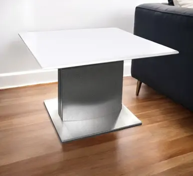 22" White And Silver Marble And Metal Square Pedestal End Table