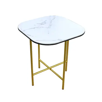22" White And Gold Ceramic And Metal Square End Table