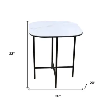 22" White And Black Ceramic And Metal Square End Table
