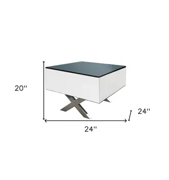20" Black And White Mirrored Glass Square Cross Legs End Table