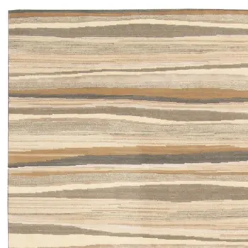 5' X 8' Beige and Brown Wool Striped Hand Loomed Area Rug