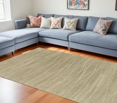 9' X 12' Beige Wool Abstract Lines Hand Loomed Area Rug