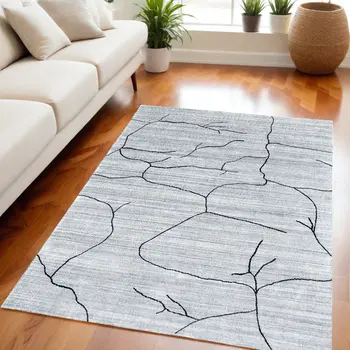 5' X 8' Gray and Black Abstract Hand Loomed Area Rug