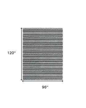 8' X 10' Black and White Wool Geometric Stripe Hand Loomed Area Rug