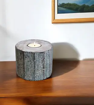 5" Brown And White Solid Wood Tabletop Tealight Candle Holder