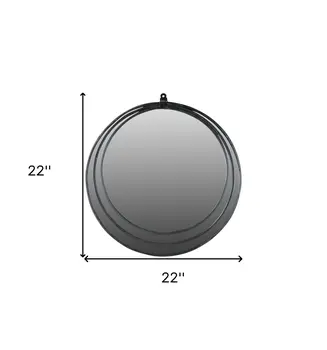 22" Black Round Metal Framed Accent Mirror