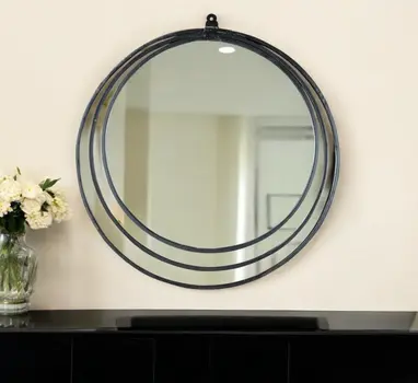 22" Black Round Metal Framed Accent Mirror