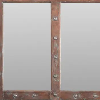 60" Wood Brown Rustic Solid Wood Window Pane Framed Accent Mirror