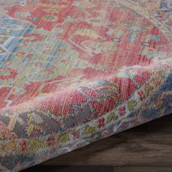 4' Blue and Red Floral Medallion Distressed Non Skid Round Rug