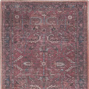 3' X 5' Blue and Red Floral Power Loom Distressed Area Rug