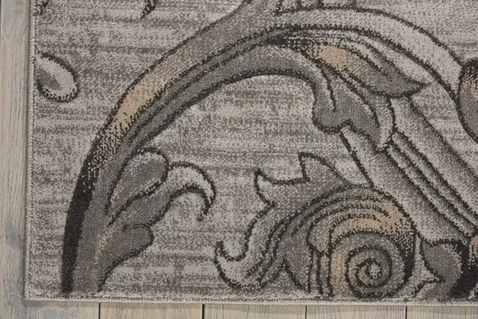 9' X 13' Graphite and Black Floral Vines Area Rug