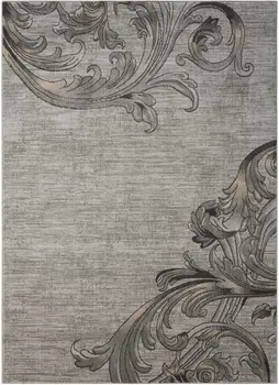 9' X 13' Graphite and Black Floral Vines Area Rug