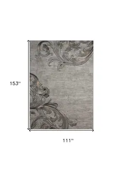 9' X 13' Graphite and Black Floral Vines Area Rug