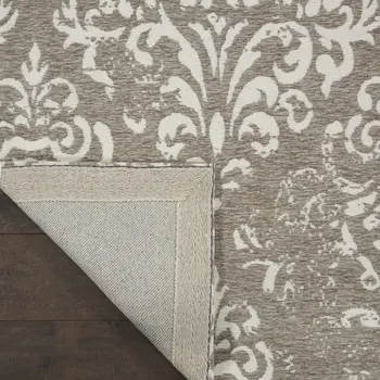 9' X 13' Ivory Blue and Slate Gray Floral Distressed Area Rug