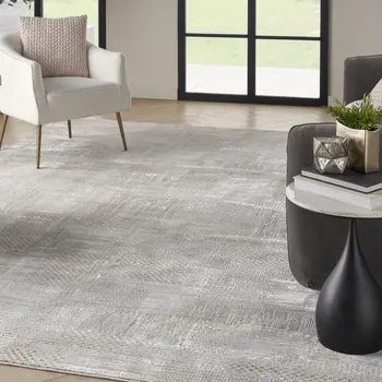 9' X 12' Ivory Silver and Gray Abstract Non Skid Area Rug