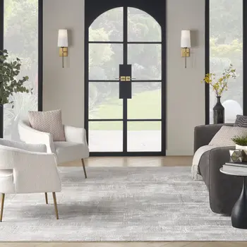 9' X 12' Ivory Silver and Gray Abstract Non Skid Area Rug
