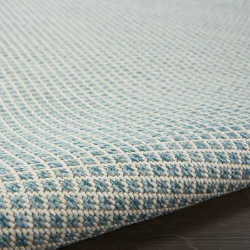 3' X 5' Aqua And Ivory Geometric Indoor Outdoor Area Rug