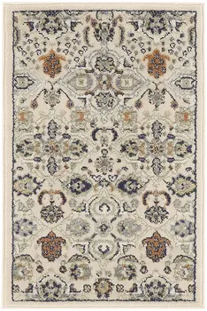 3' X 5' Beige And Blue Floral Area Rug