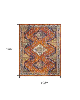 9' X 12' Orange Blue And Yellow Geometric Area Rug