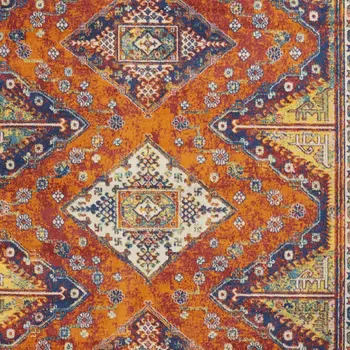 9' X 12' Orange Blue And Yellow Geometric Area Rug