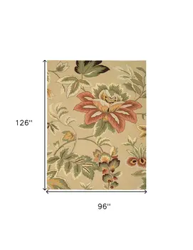 8' X 11' Beige and Red Floral Area Rug